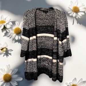 Lane Bryant Black White Gray Striped Open Cardigan Sweater Plus Size 22 24 Knit